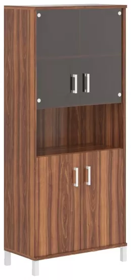 Шкаф высокий с малыми стеклянными и глухими дверьми