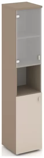 Шкаф высокий узкий правый (1 низкий фасад ЛДСП + 1 низкий фасад стекло)